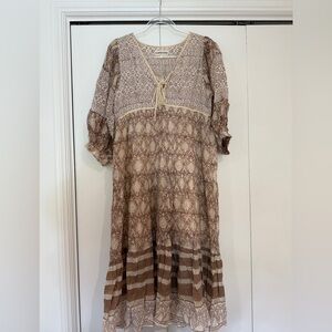 Daughters of India Tan Tiered Tie Front Dress